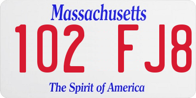 MA license plate 102FJ8