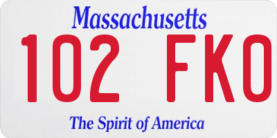 MA license plate 102FK0