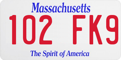 MA license plate 102FK9