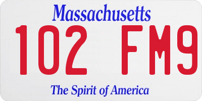 MA license plate 102FM9