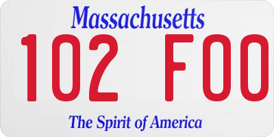 MA license plate 102FO0