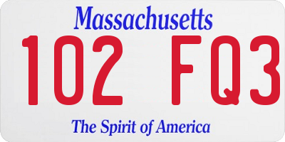 MA license plate 102FQ3