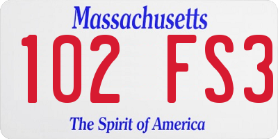 MA license plate 102FS3