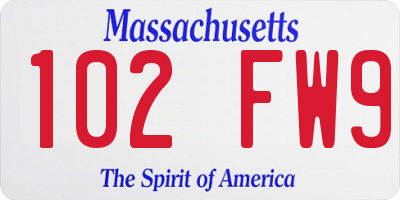 MA license plate 102FW9