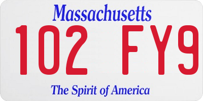 MA license plate 102FY9