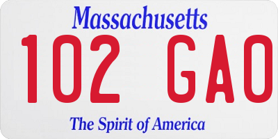 MA license plate 102GA0