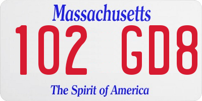 MA license plate 102GD8