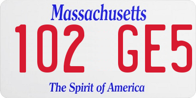 MA license plate 102GE5