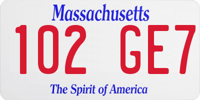 MA license plate 102GE7