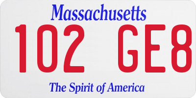 MA license plate 102GE8