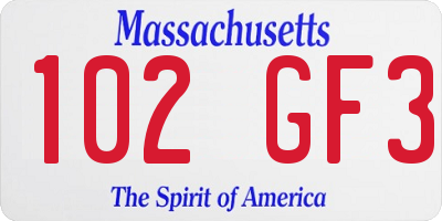 MA license plate 102GF3