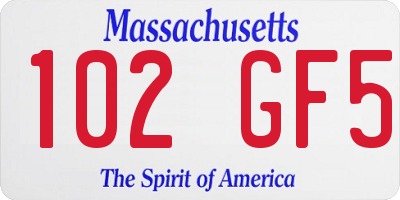 MA license plate 102GF5