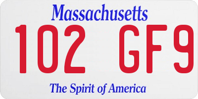 MA license plate 102GF9