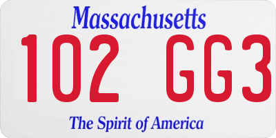 MA license plate 102GG3