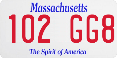 MA license plate 102GG8