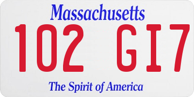 MA license plate 102GI7