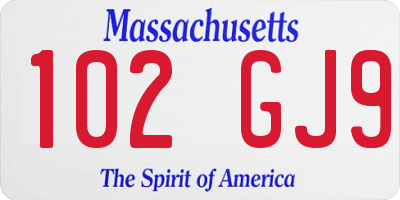 MA license plate 102GJ9