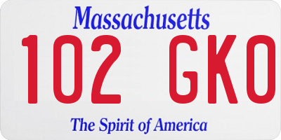 MA license plate 102GK0