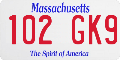 MA license plate 102GK9