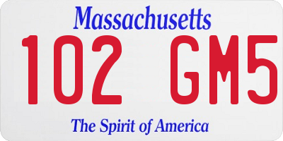 MA license plate 102GM5