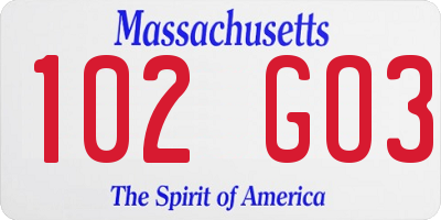 MA license plate 102GO3