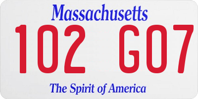 MA license plate 102GO7