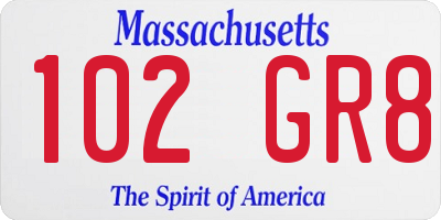 MA license plate 102GR8