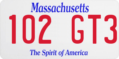 MA license plate 102GT3