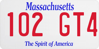 MA license plate 102GT4