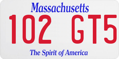 MA license plate 102GT5