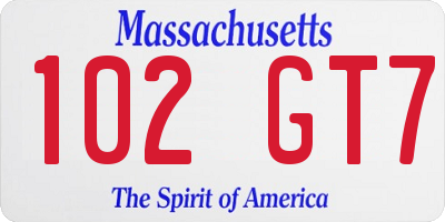 MA license plate 102GT7