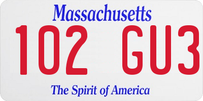 MA license plate 102GU3