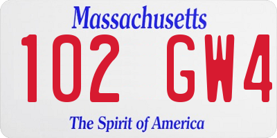 MA license plate 102GW4