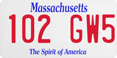 MA license plate 102GW5