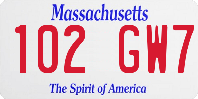 MA license plate 102GW7