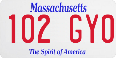 MA license plate 102GY0