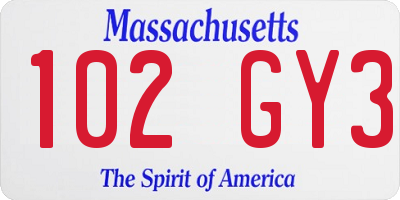 MA license plate 102GY3