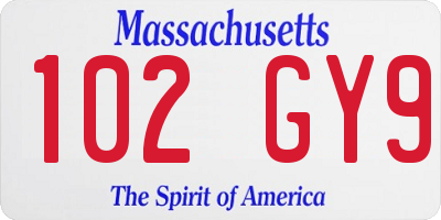 MA license plate 102GY9