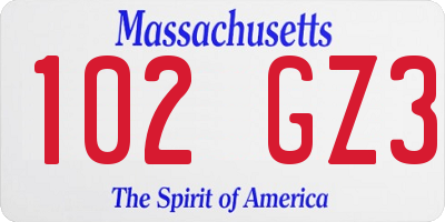 MA license plate 102GZ3