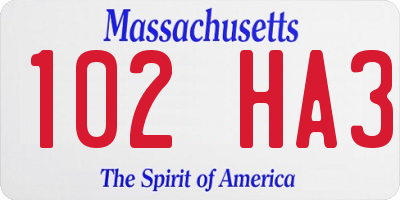 MA license plate 102HA3