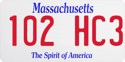 MA license plate 102HC3