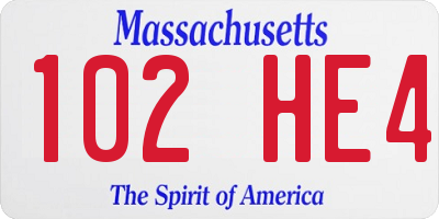 MA license plate 102HE4