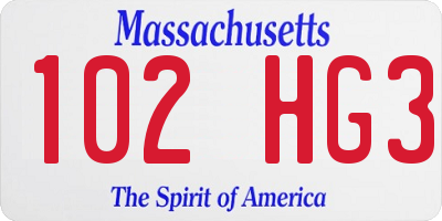 MA license plate 102HG3