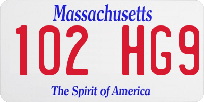 MA license plate 102HG9