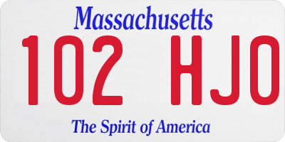 MA license plate 102HJ0