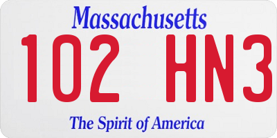 MA license plate 102HN3