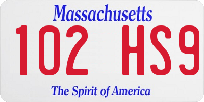 MA license plate 102HS9