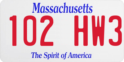 MA license plate 102HW3