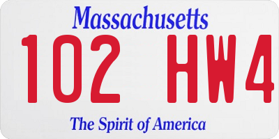 MA license plate 102HW4