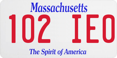 MA license plate 102IE0